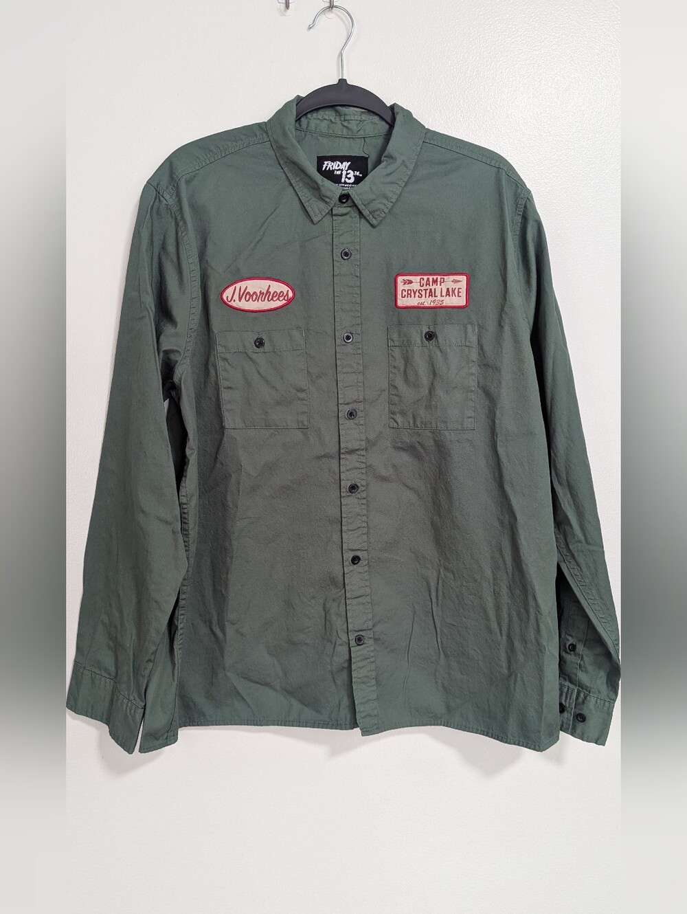 Friday the 13th Jason Voorhees Camp Crystal Lake Patch Work Shirt Green 2XL